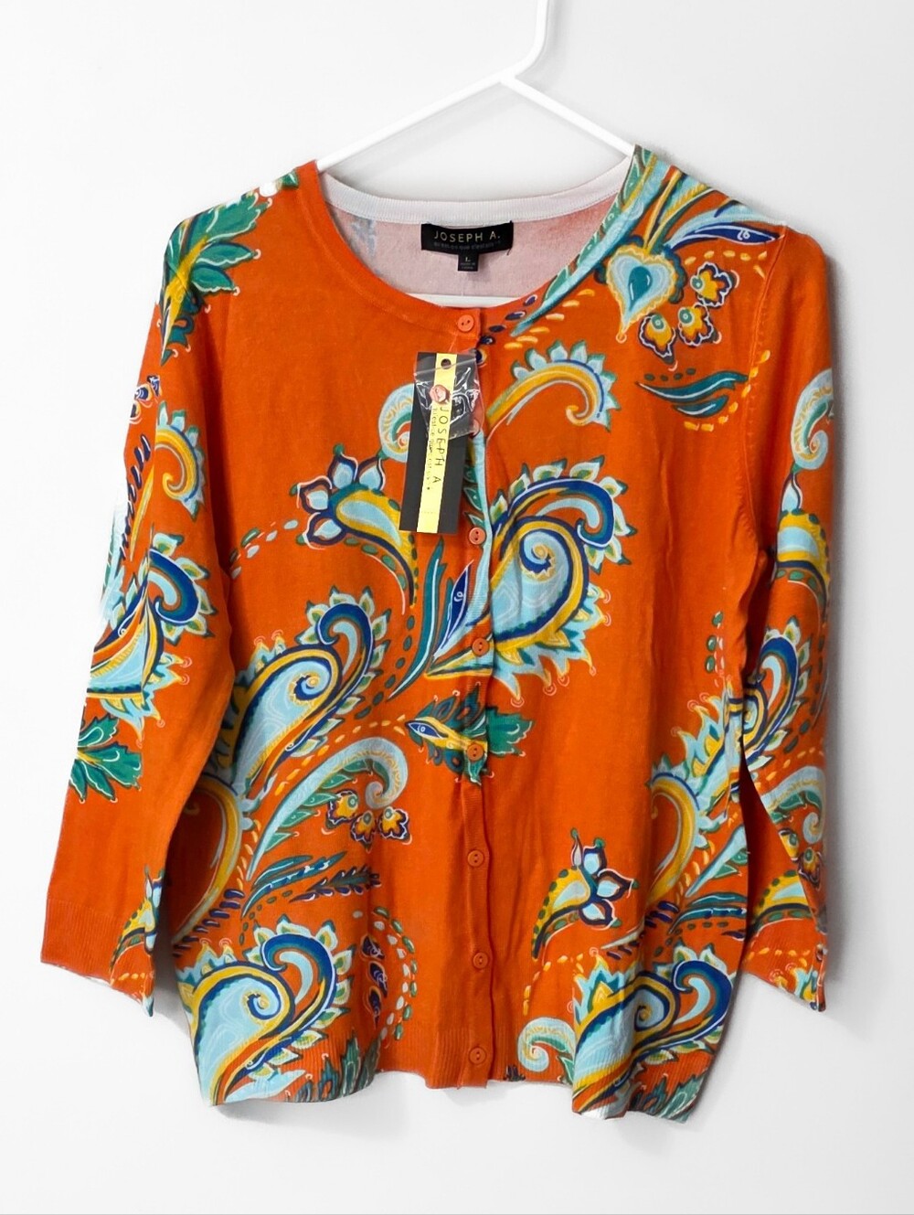 Joseph Orange Paisley Button-Front Shirt Size Large